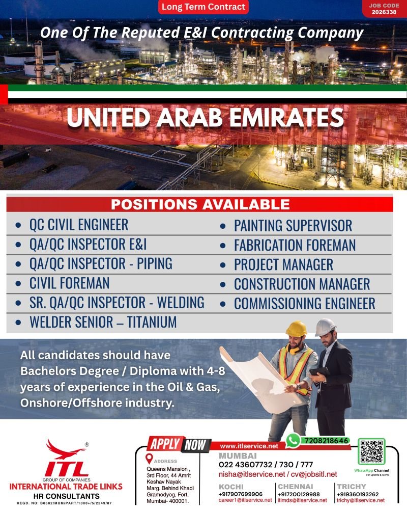 UAE Oil & Gas Jobs 2025 – Long Term Contract for E&I Contracting Company