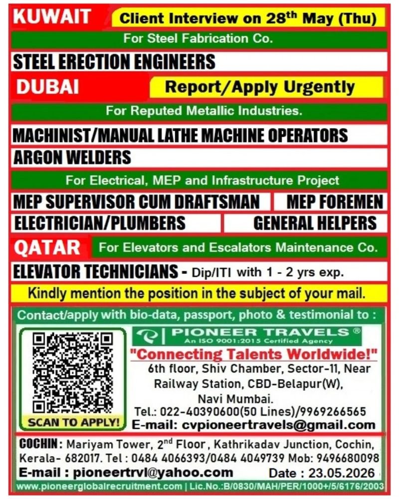 Hiring For Kuwait, Dubai & Qatar