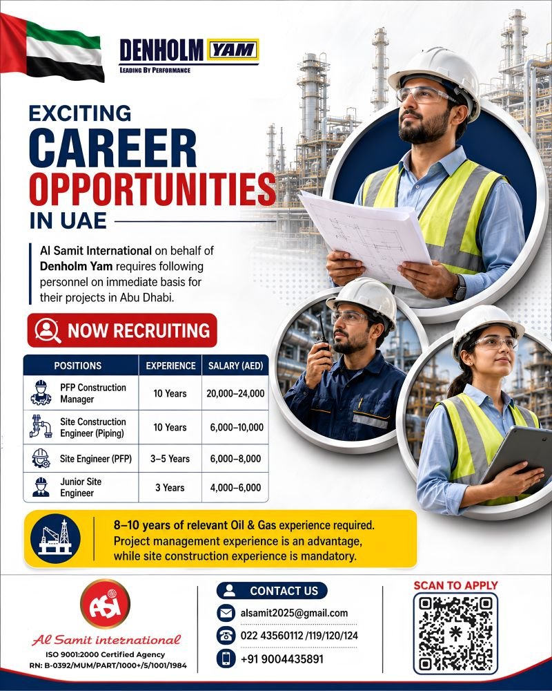 UAE Oil & Gas Jobs 2026 – Denholm Yam Hiring Engineers and Construction Managers in Abu Dhabi