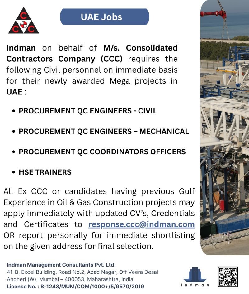 Jobs UAE - Hiring For Consolidated Contractors Company (CCC)