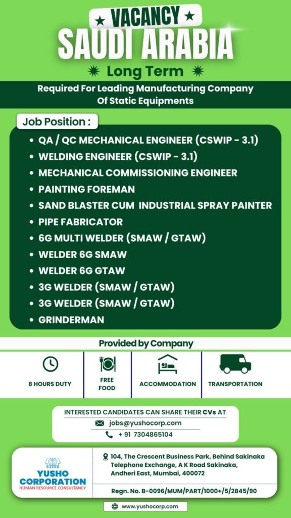 Saudi Arabia : Hiring For A leading manufacturing company for static equipment