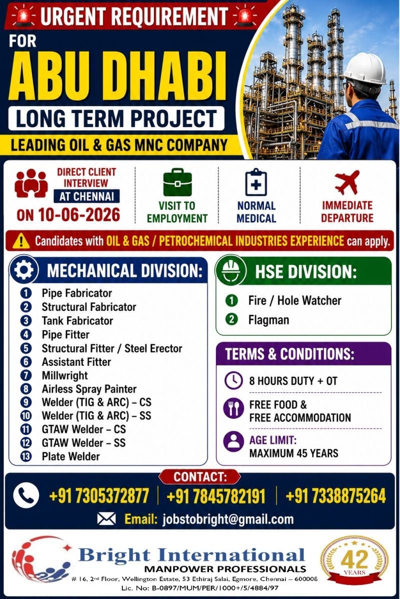 Abu Dhabi - Hiring For Leading Oil & Gas Company - Long Term Requirement