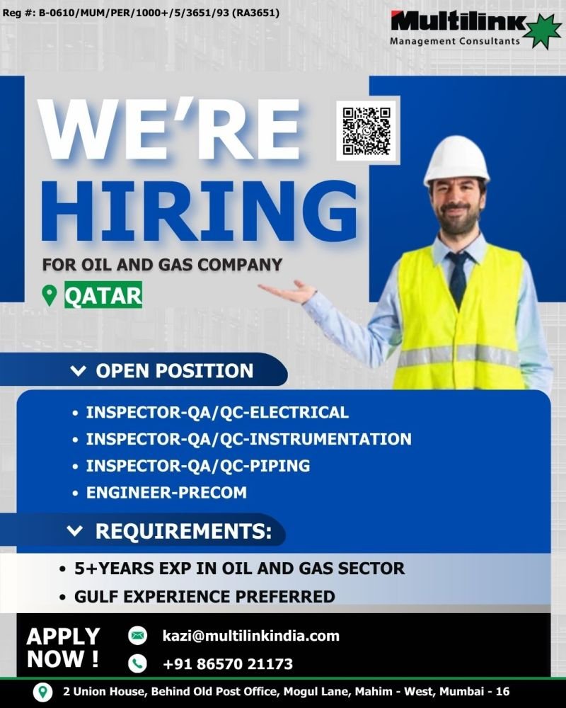 Qatar Oil and Gas Jobs 2026 – Hiring for QA/QC Inspectors and Engineers