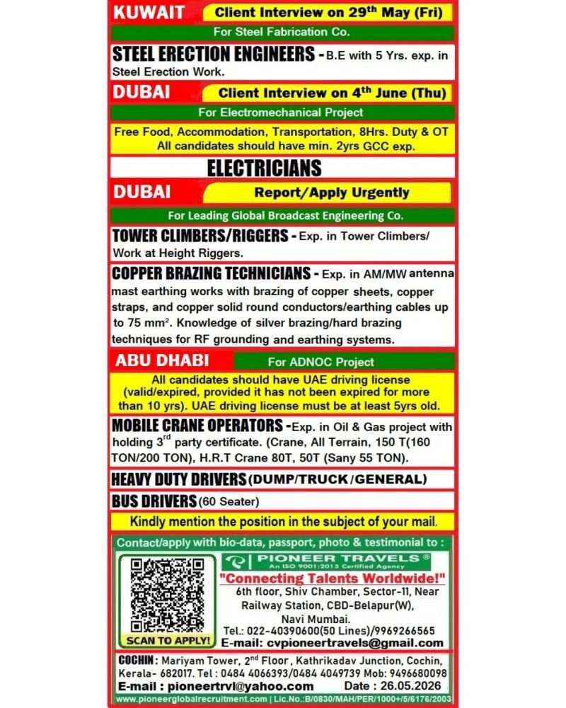 Urgent Hiring For Kuwait & UAE