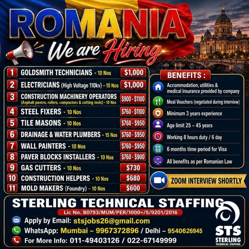 Romania : Hiring For a reputed European company 