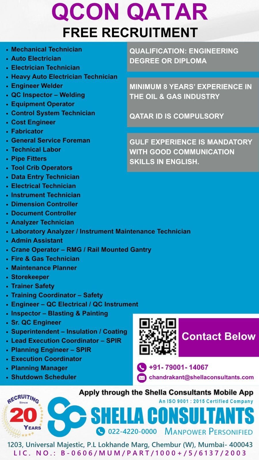 Qatar Oil and Gas Jobs 2026 – QCON Qatar Free Recruitment for Multiple Positions