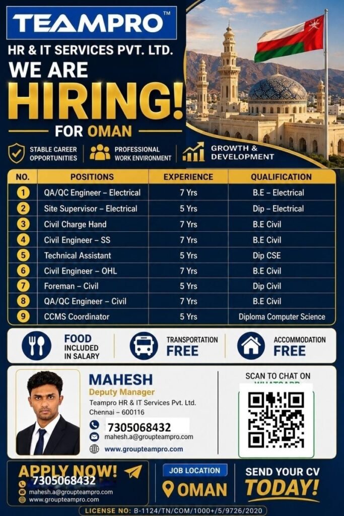 Hiring for Oman – Multiple Engineering & Technical Positions