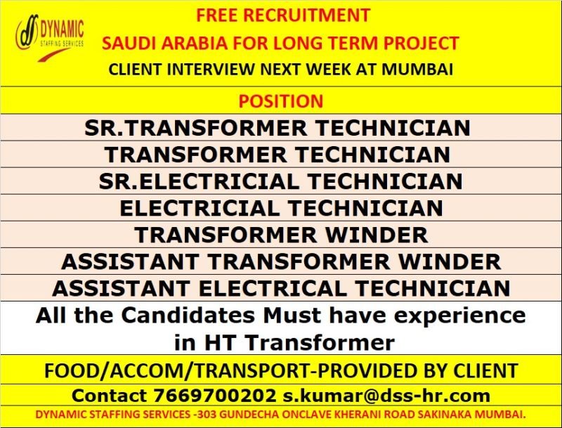 Urgent hiring for Saudi Arabia Long Term Project