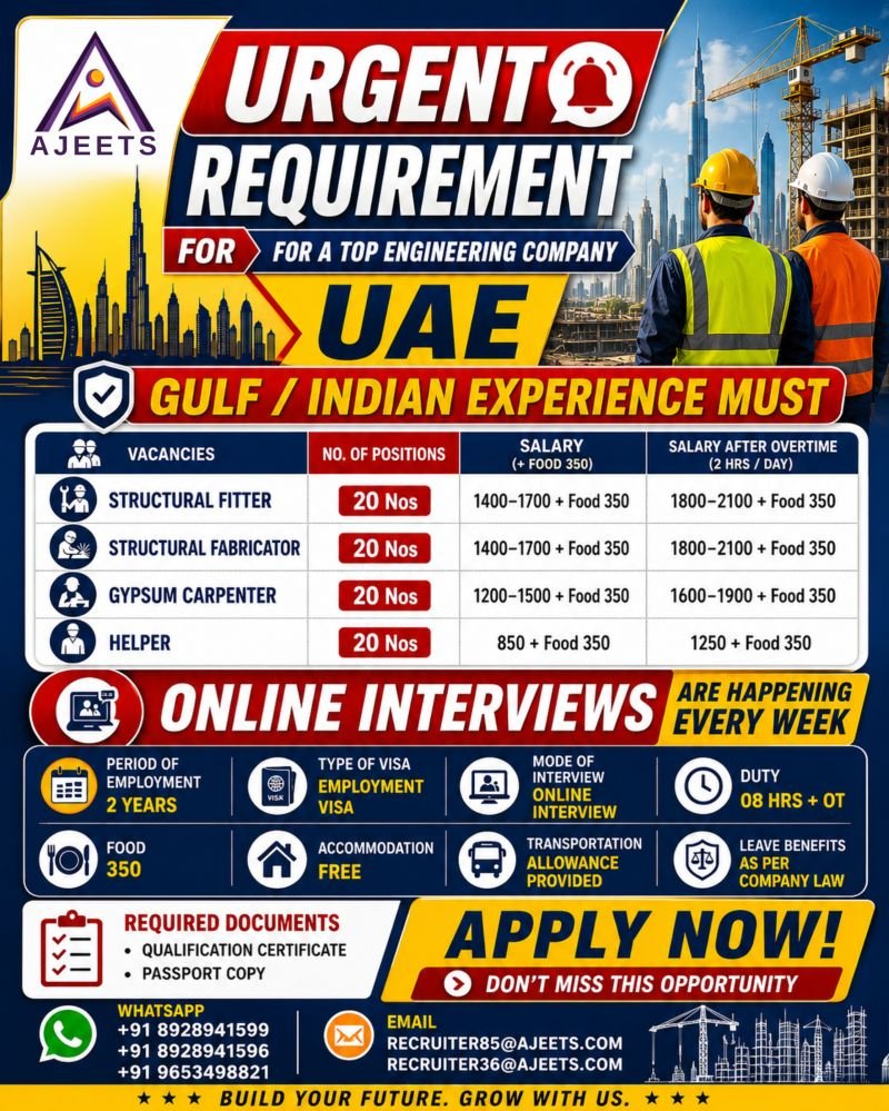 Hiring For A top engineering company in the UAE