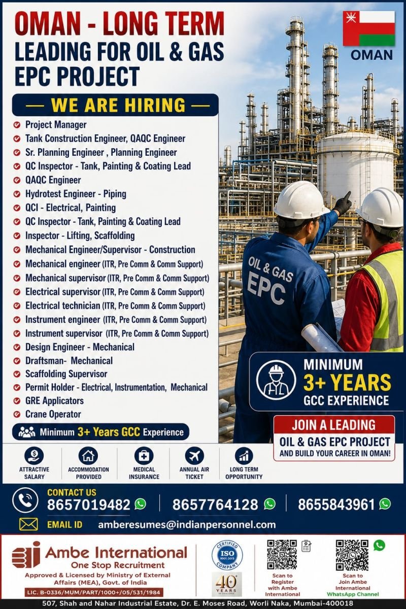 Oman Oil & Gas EPC Project Jobs 2025 – Long-Term Career Opportunities in Oman