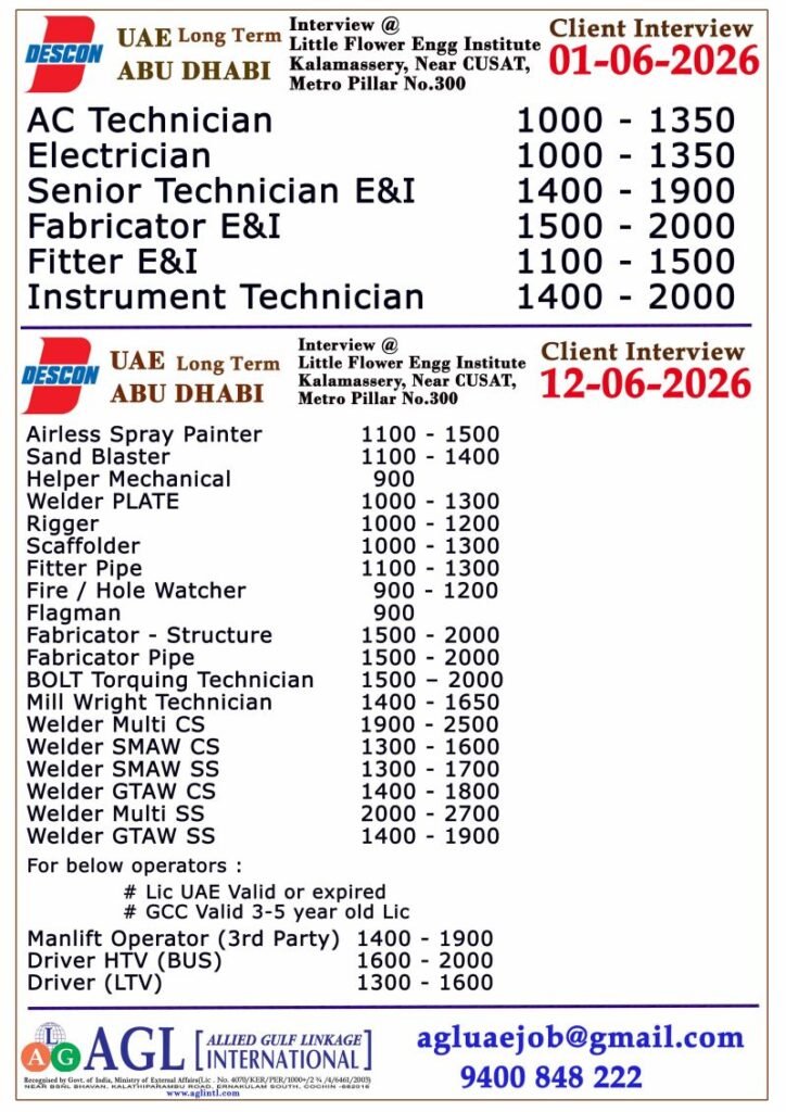 UAE Long-Term Project Jobs 2026 – Descon Engineering Abu Dhabi Recruitment