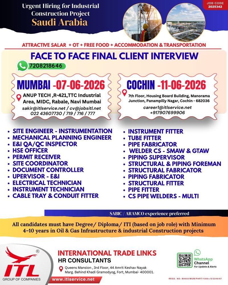 Saudi Arabia Industrial Construction Project Jobs 2026 – Face-to-Face Client Interview