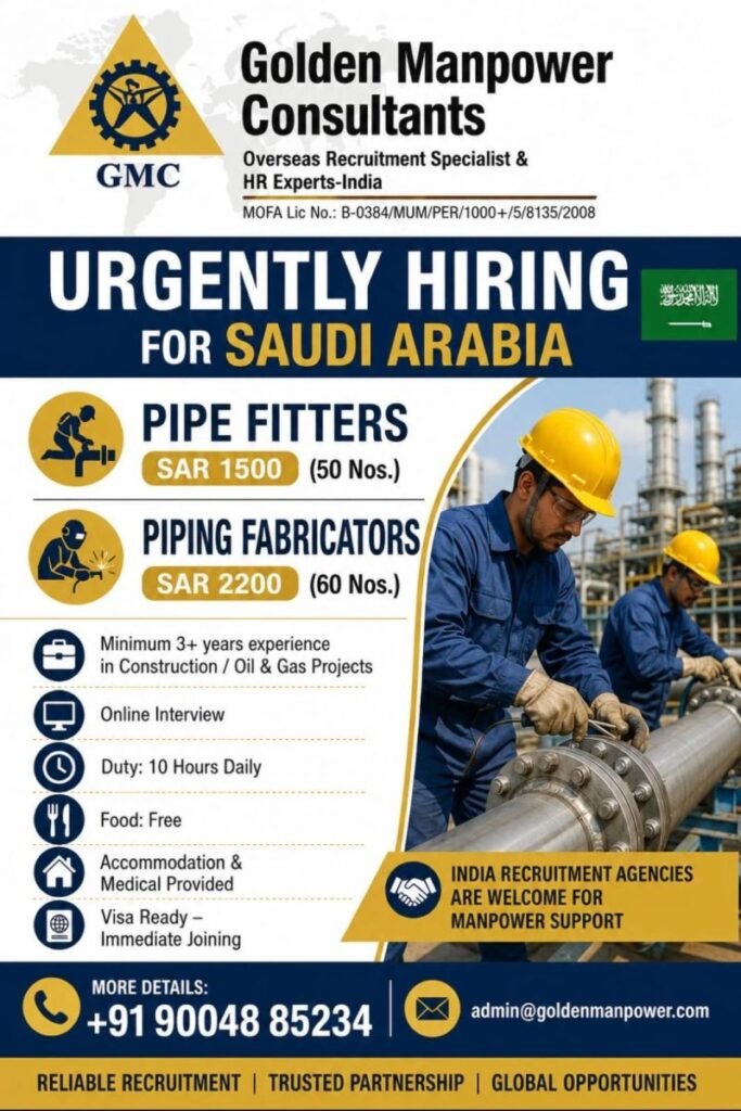 Urgently Hiring for Saudi Arabia - Oil & Gas / Construction Project
