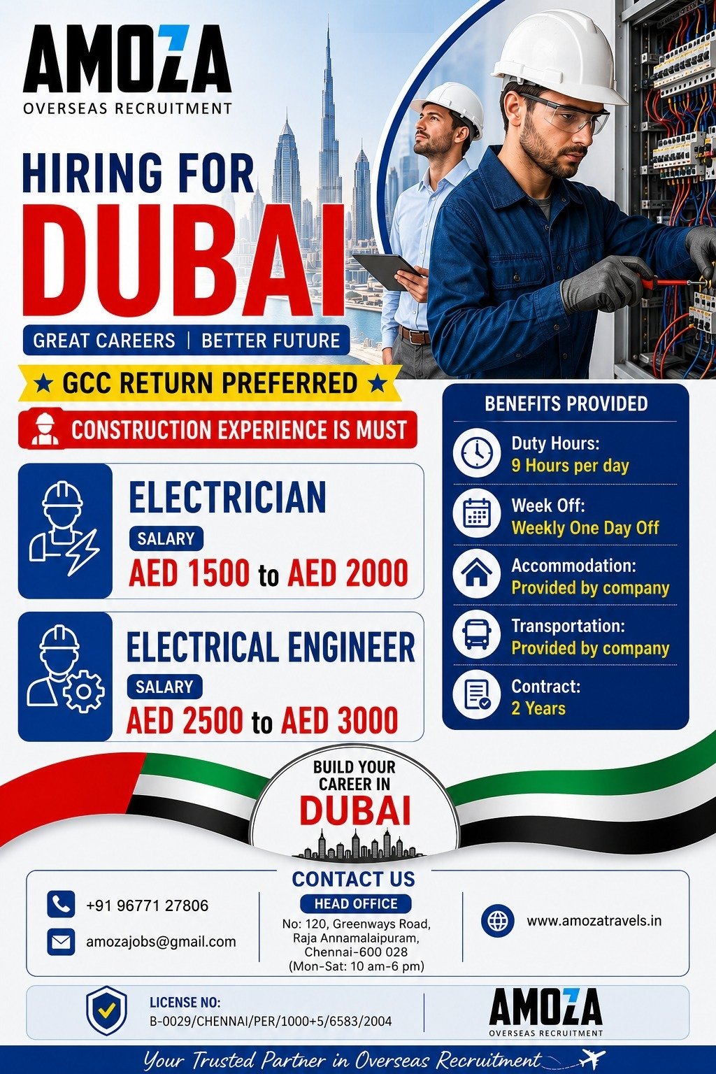Dubai Jobs 2025: Hiring Electricians and Electrical Engineers for Construction Projects