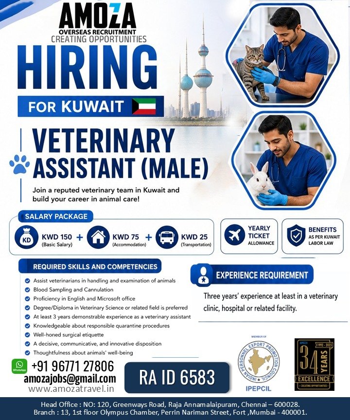 Kuwait Veterinary Assistant Jobs 2025 – Male Candidates | Animal Care Opportunity