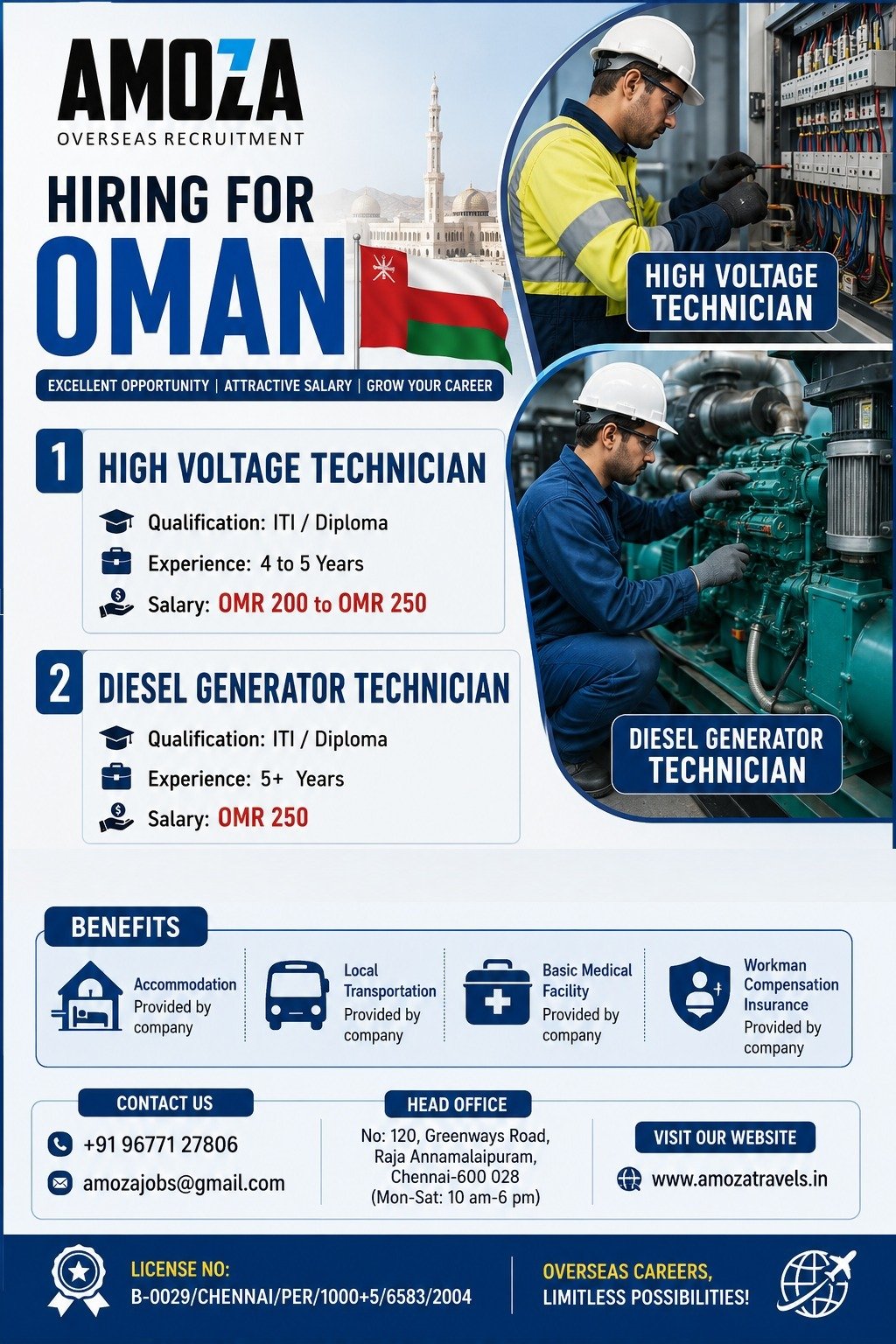 Oman Jobs 2025: Hiring High Voltage Technicians and Diesel Generator Technicians
