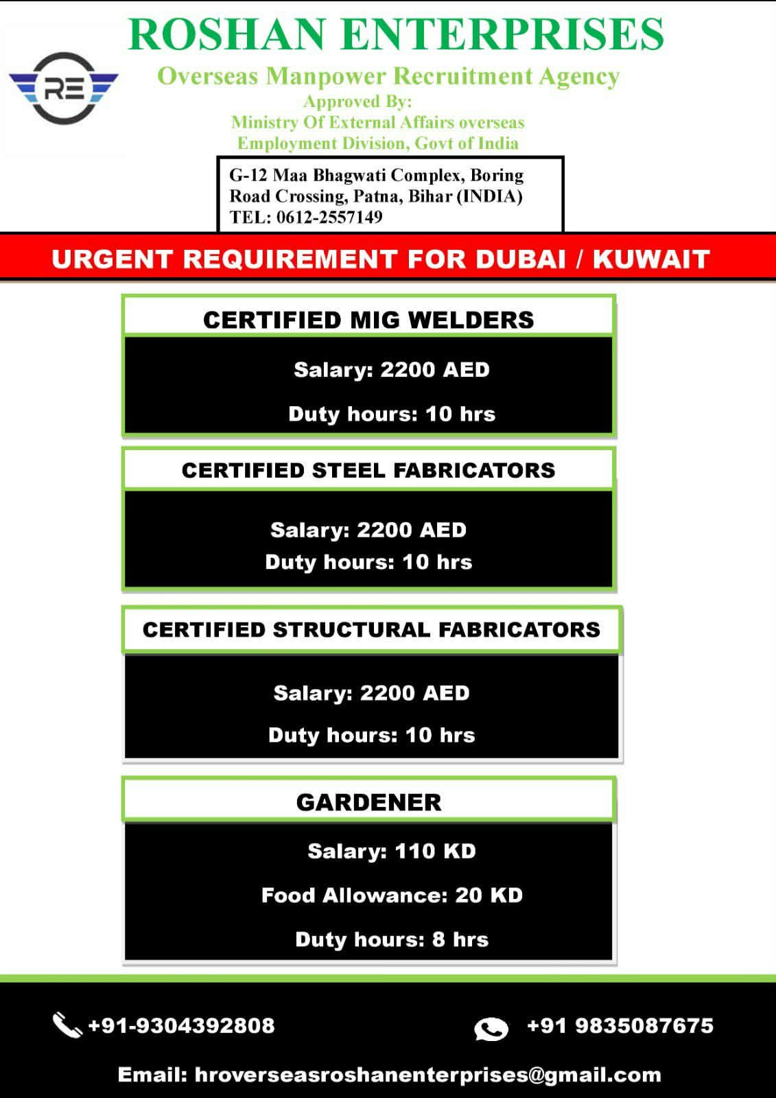 Dubai & Kuwait Jobs 2026 – Urgent Hiring for Welders, Fabricators & Gardeners | Apply Now