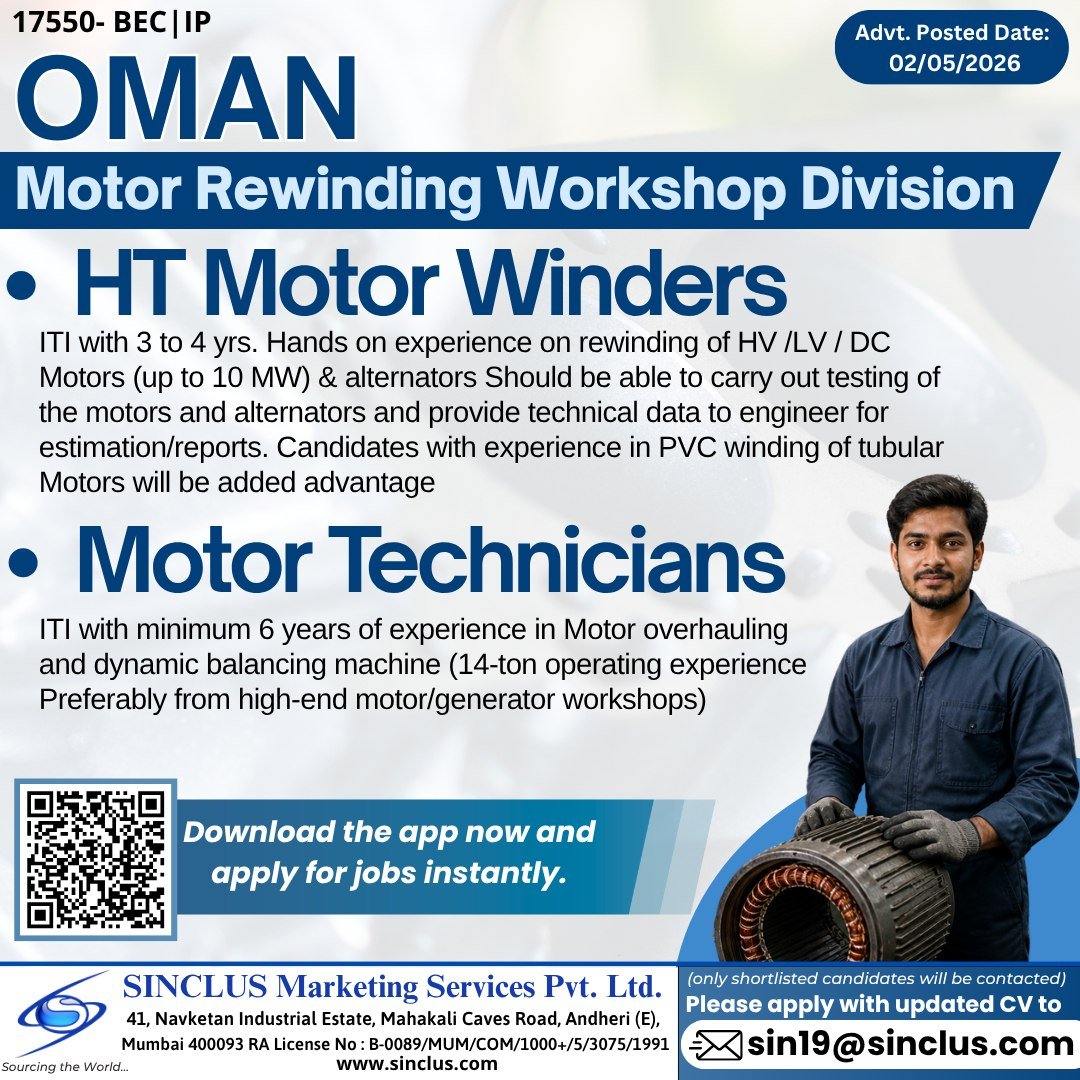 Hiring for Oman – Motor Rewinding Workshop Division 