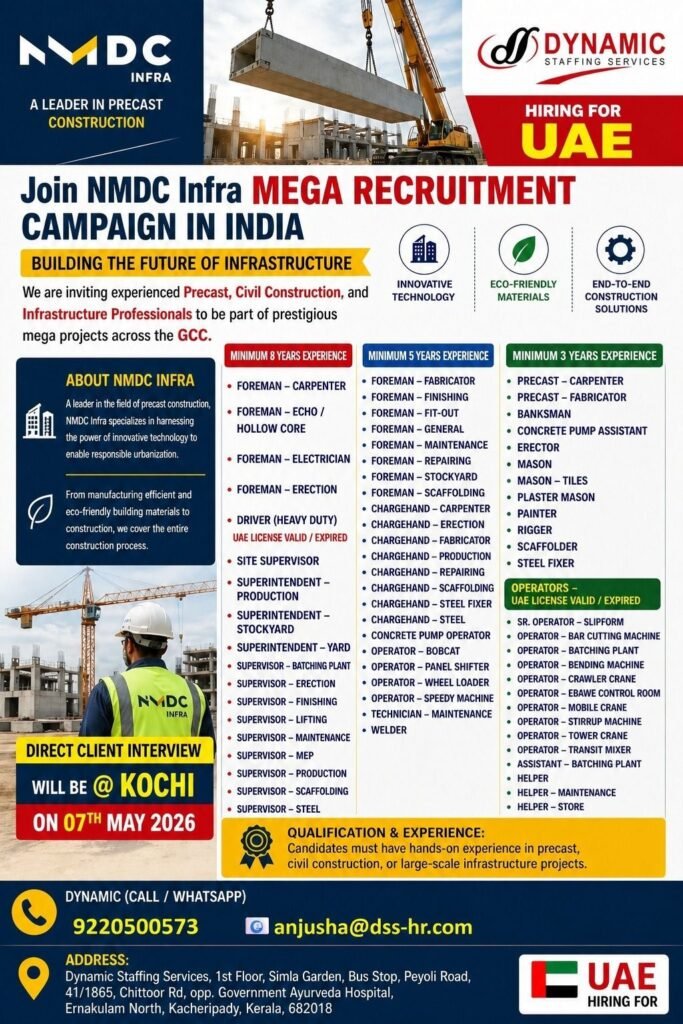 NMDC Infra UAE Jobs 2026 – Mega Recruitment Drive in India 