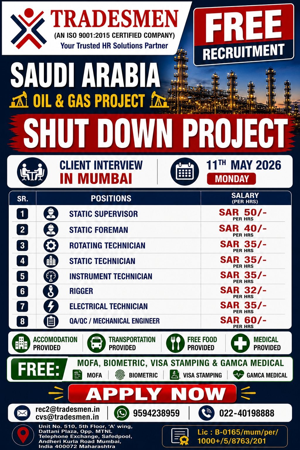 Saudi Arabia Shutdown Project Jobs 2026 – Free Recruitment 