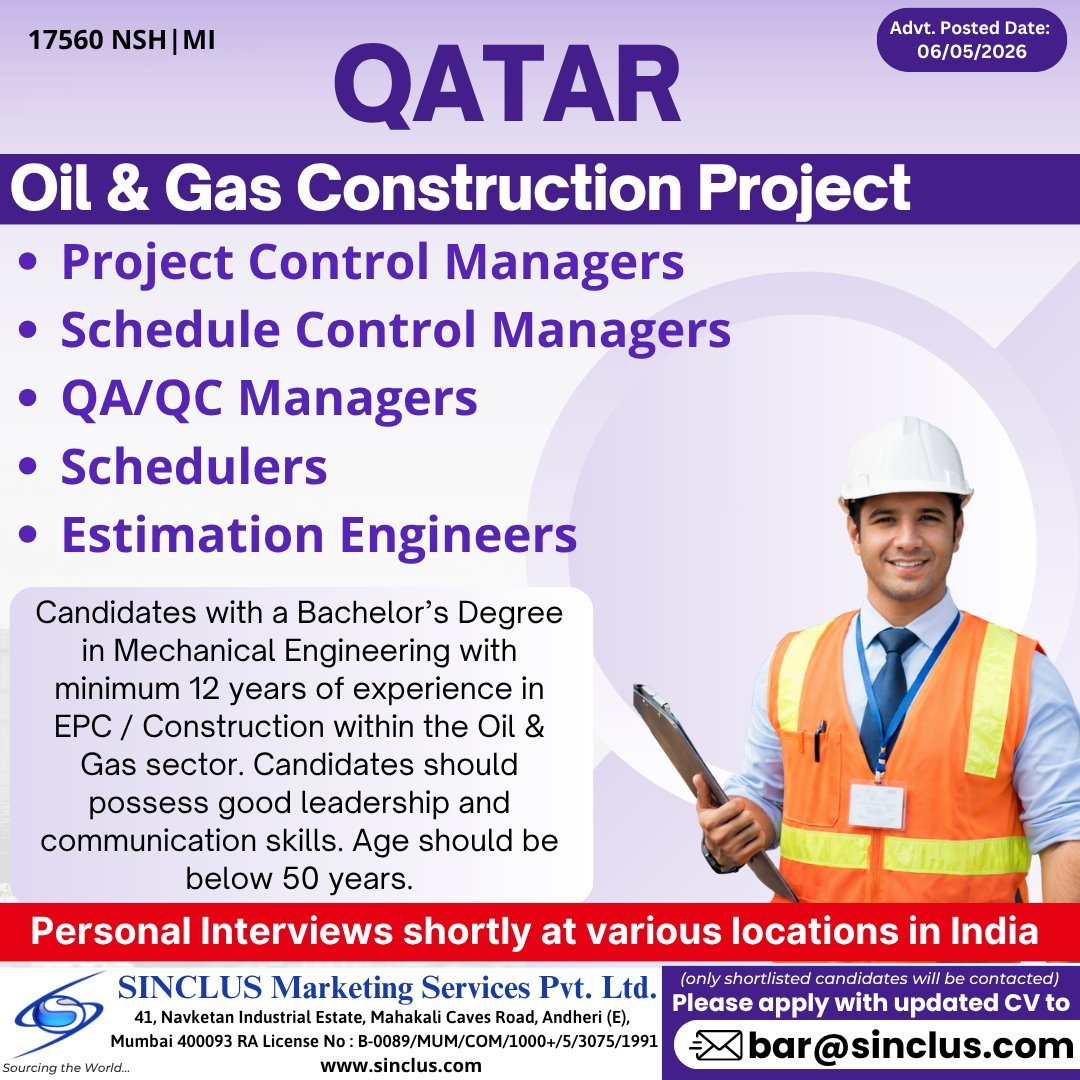 Exciting Career Opportunities in QATAR – Oil & Gas Construction Project