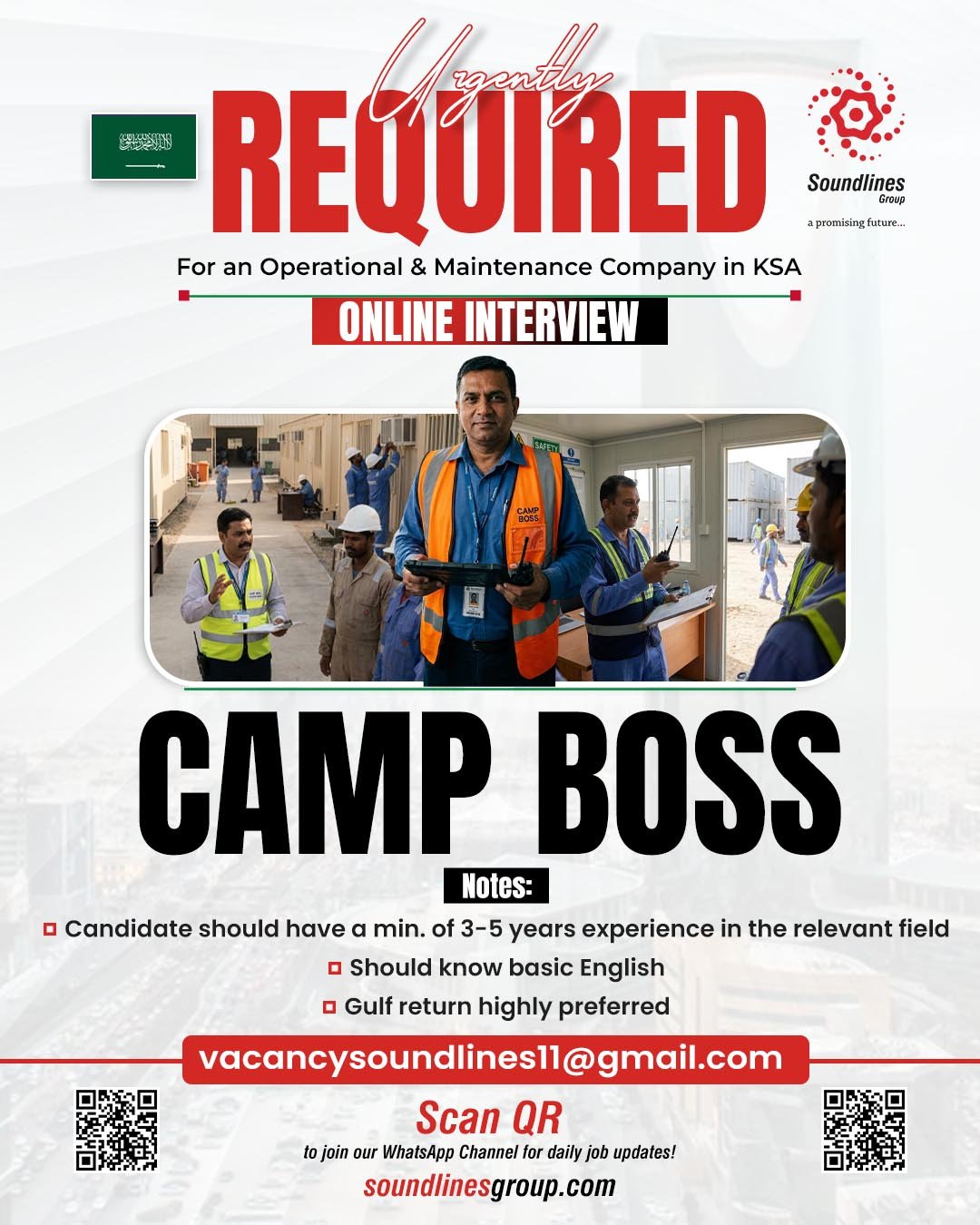 Hiring Camp Boss For Saudi Arabia