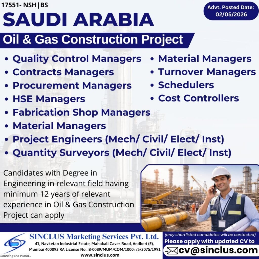Jobs in Saudi Arabia – Oil & Gas Construction Project - Apply Now