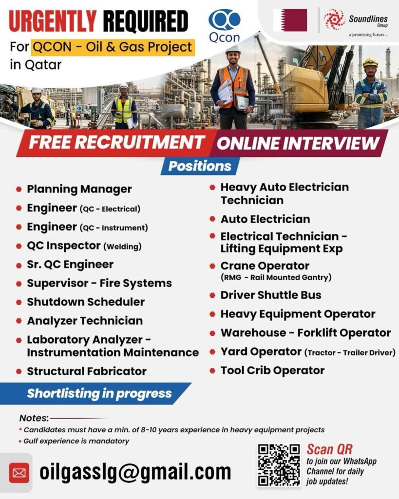 Hiring For QCON - Oil & Gas Project in Qatar