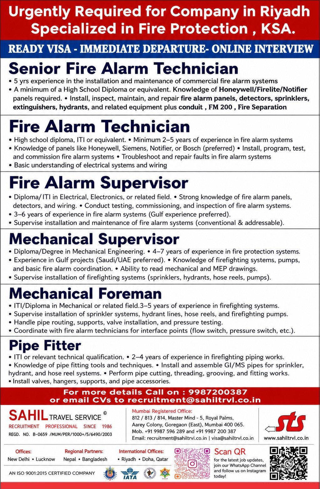 Saudi Arabia Fire Protection Jobs 2026 – Urgent Hiring for Riyadh Company