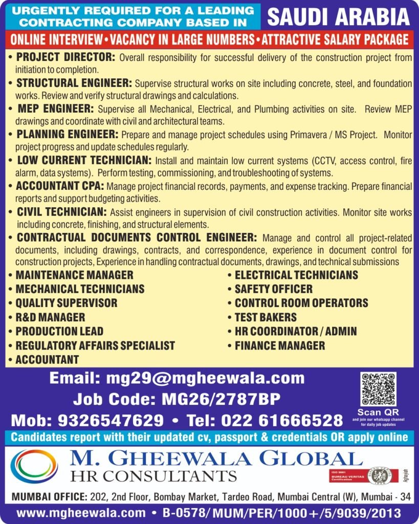 Saudi Arabia Jobs 2026: Leading Contracting Company Hiring | Online Interview | Apply Now