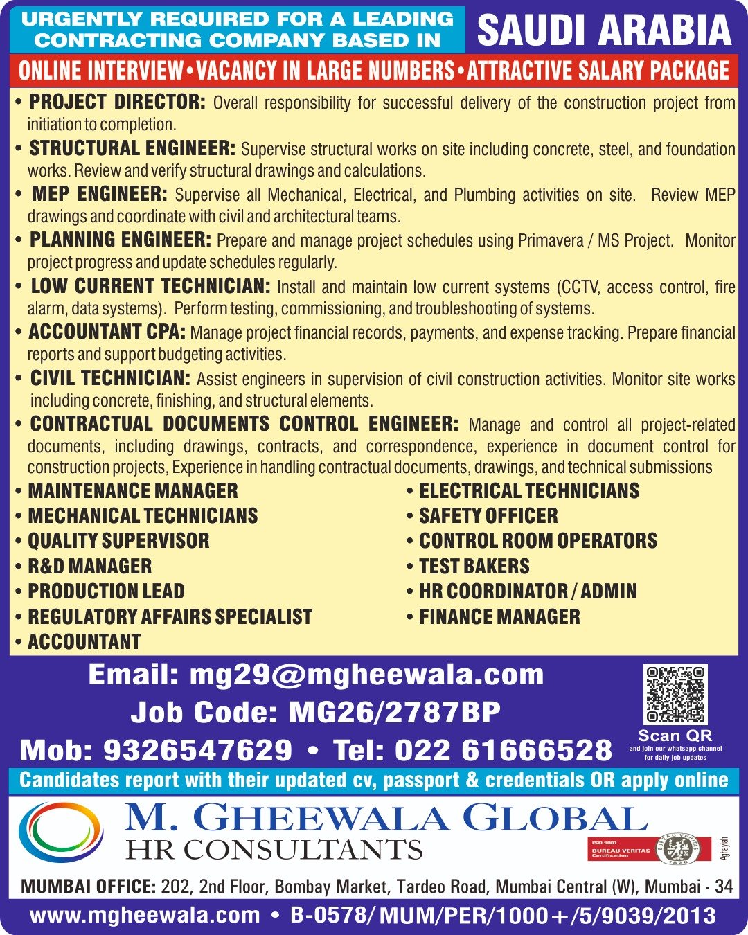 Saudi Arabia Jobs 2026: Leading Contracting Company Hiring | Online Interview | Apply Now
