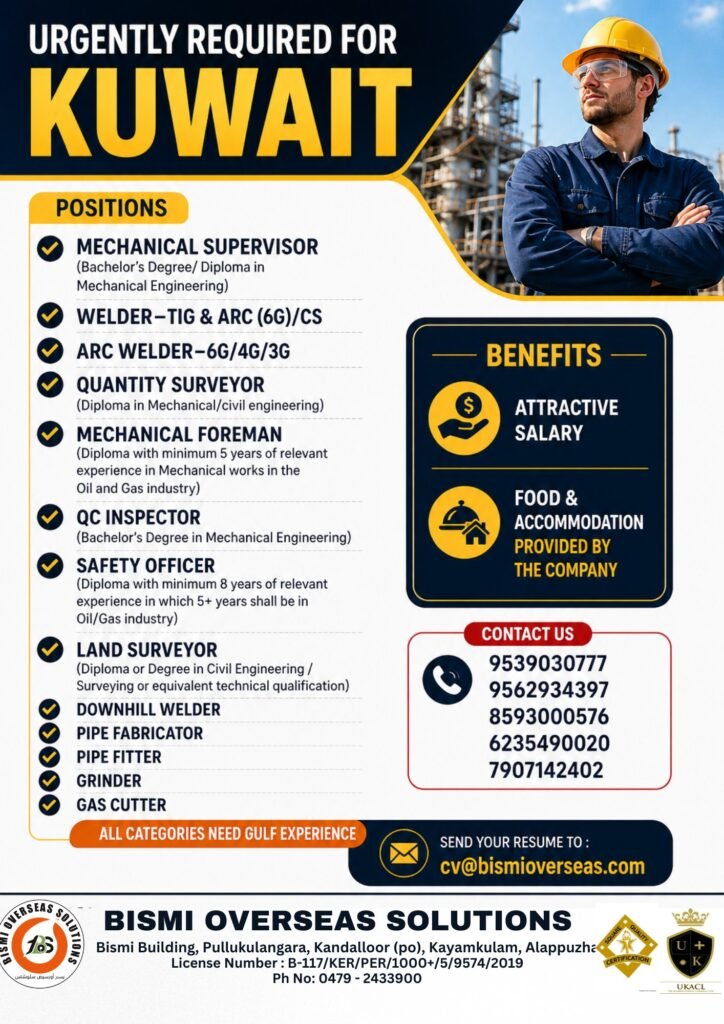 Kuwait Oil & Gas Jobs 2026 – Urgent Hiring for Engineers, Welders & Technicians | Apply Now