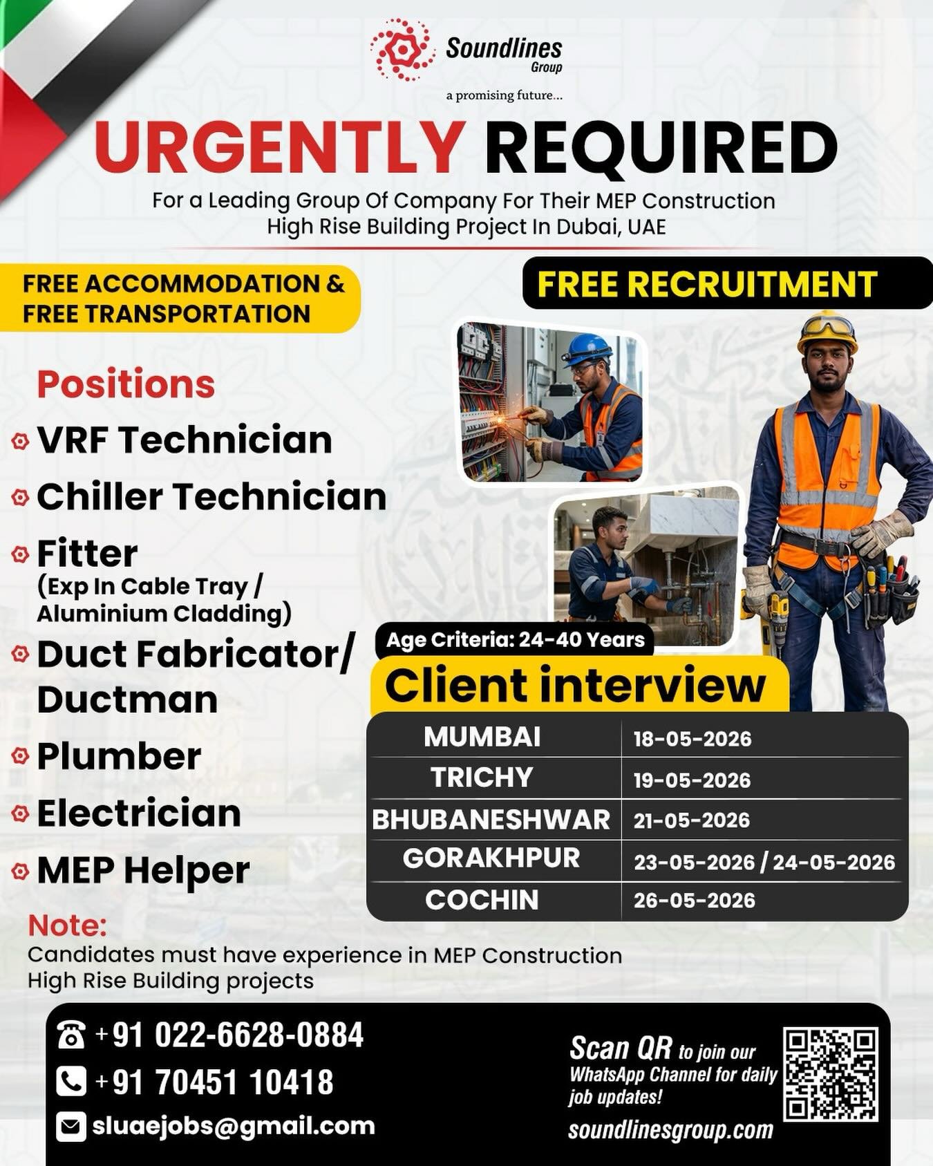 UAE : Hiring For a Leading Group Of Company For Their MEP Construction High Rise Building Project In Dubai