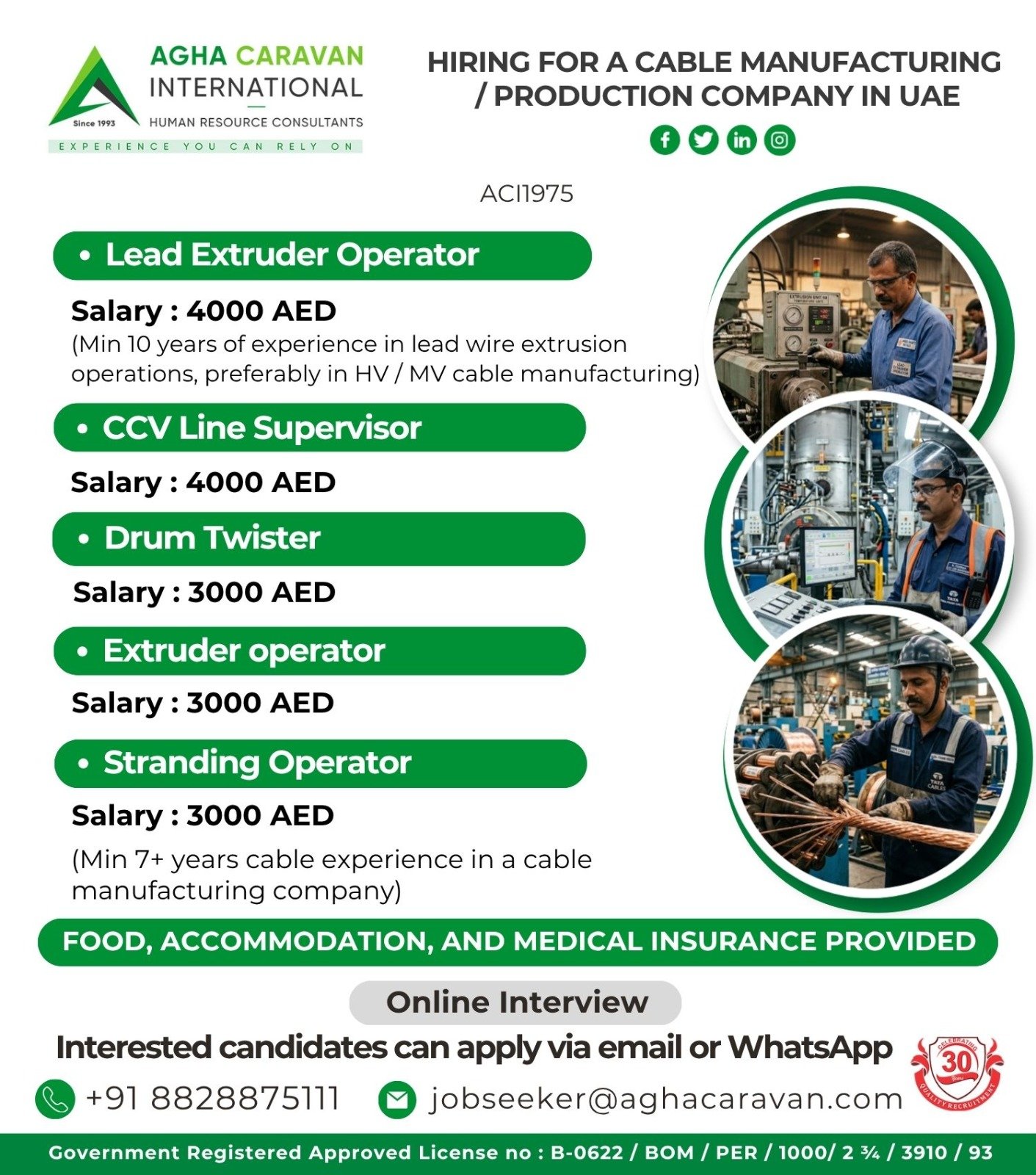 UAE Cable Manufacturing Jobs 2026 – Hiring for Production Roles | Online Interview