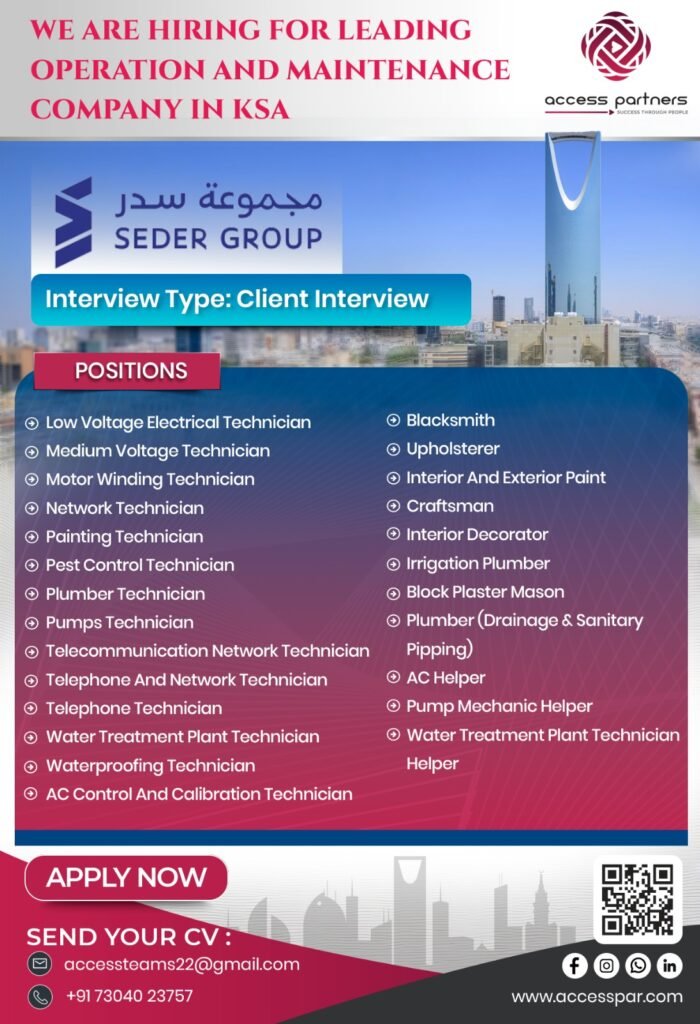 Saudi Arabia SEDER Group O&M Jobs 2026 – Apply Now