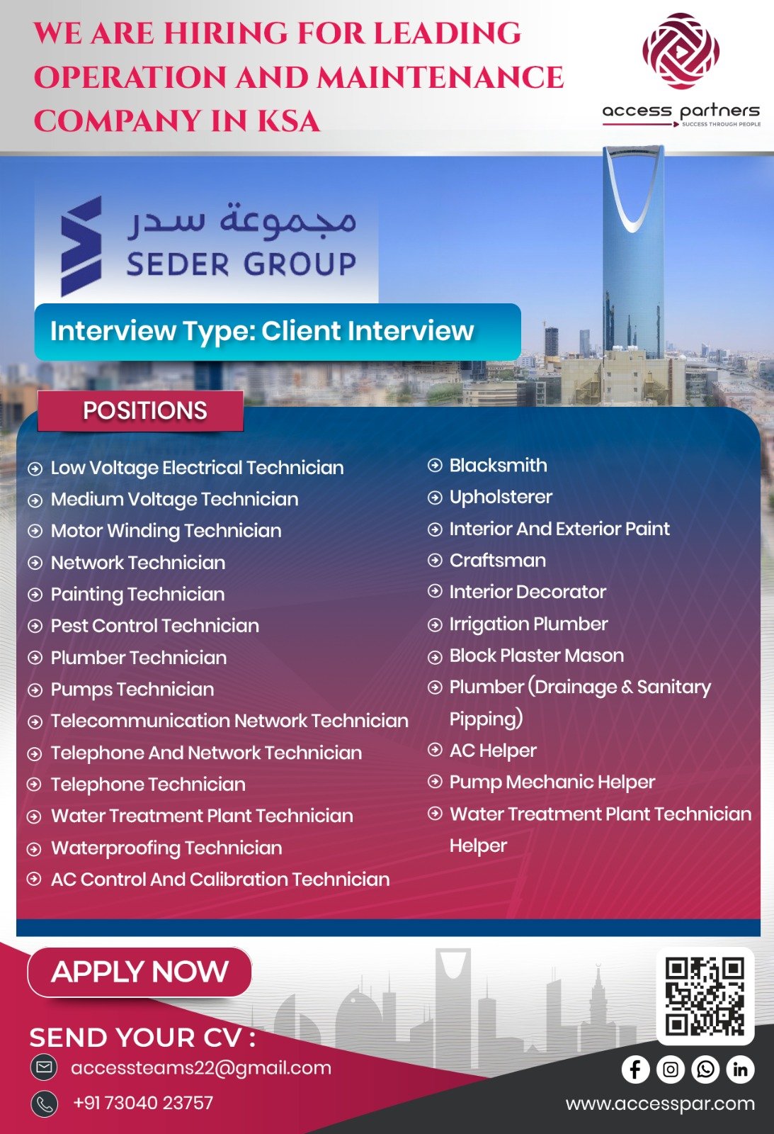 Saudi Arabia SEDER Group O&M Jobs 2026 – Apply Now