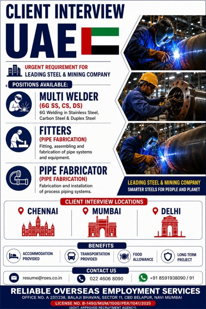 UAE : Urgent Requirement for Leading Steel & Mining Company