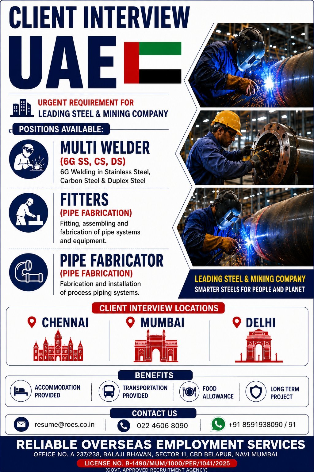 UAE : Urgent Requirement for Leading Steel & Mining Company