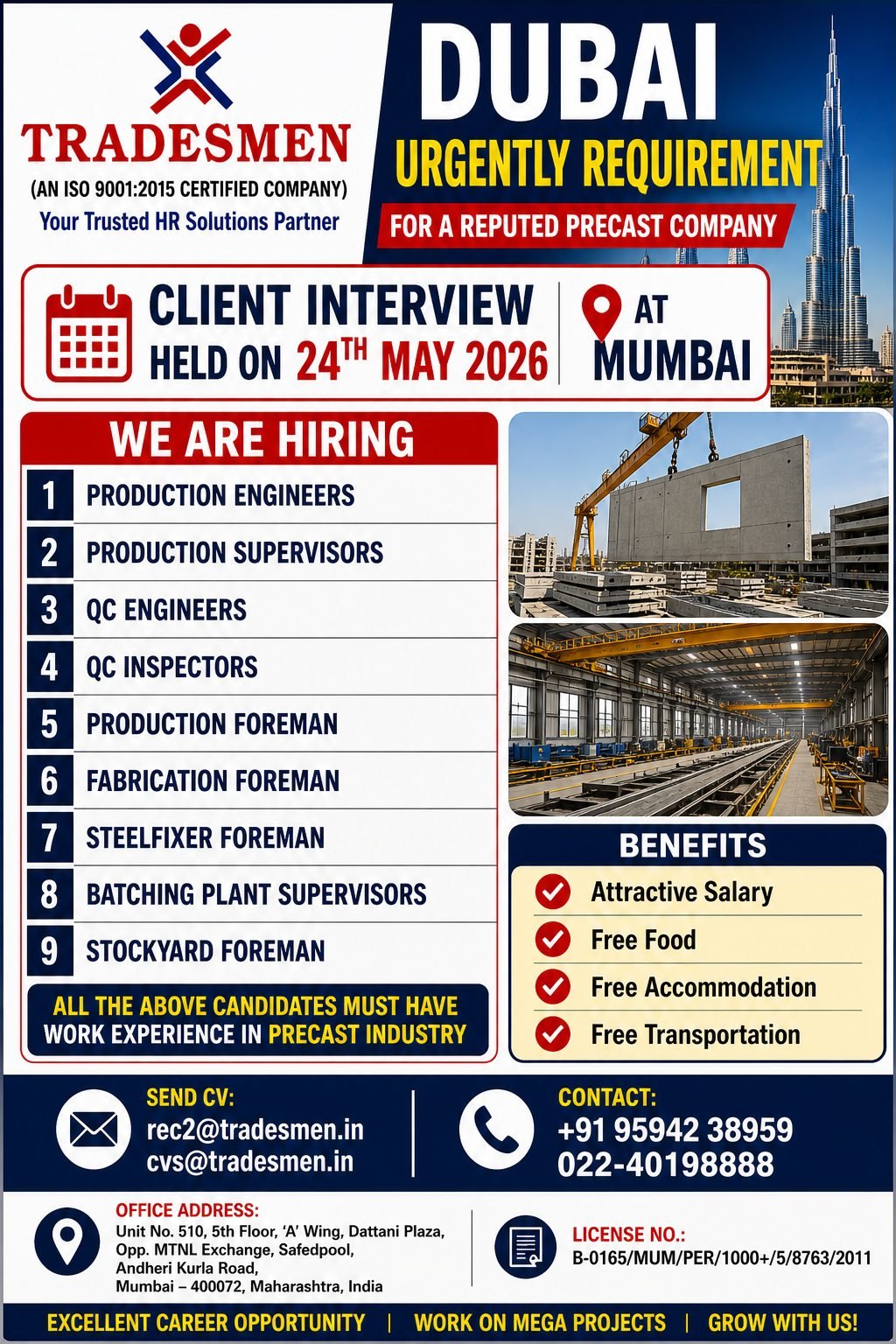Dubai Precast Company Jobs 2026 – Engineers, Supervisors & Foreman Vacancies