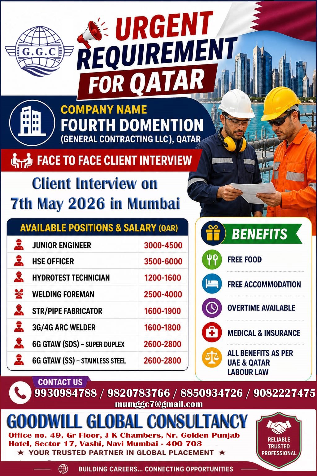 Urgent Jobs in Qatar 2026: Fourth Dimension Company Hiring
