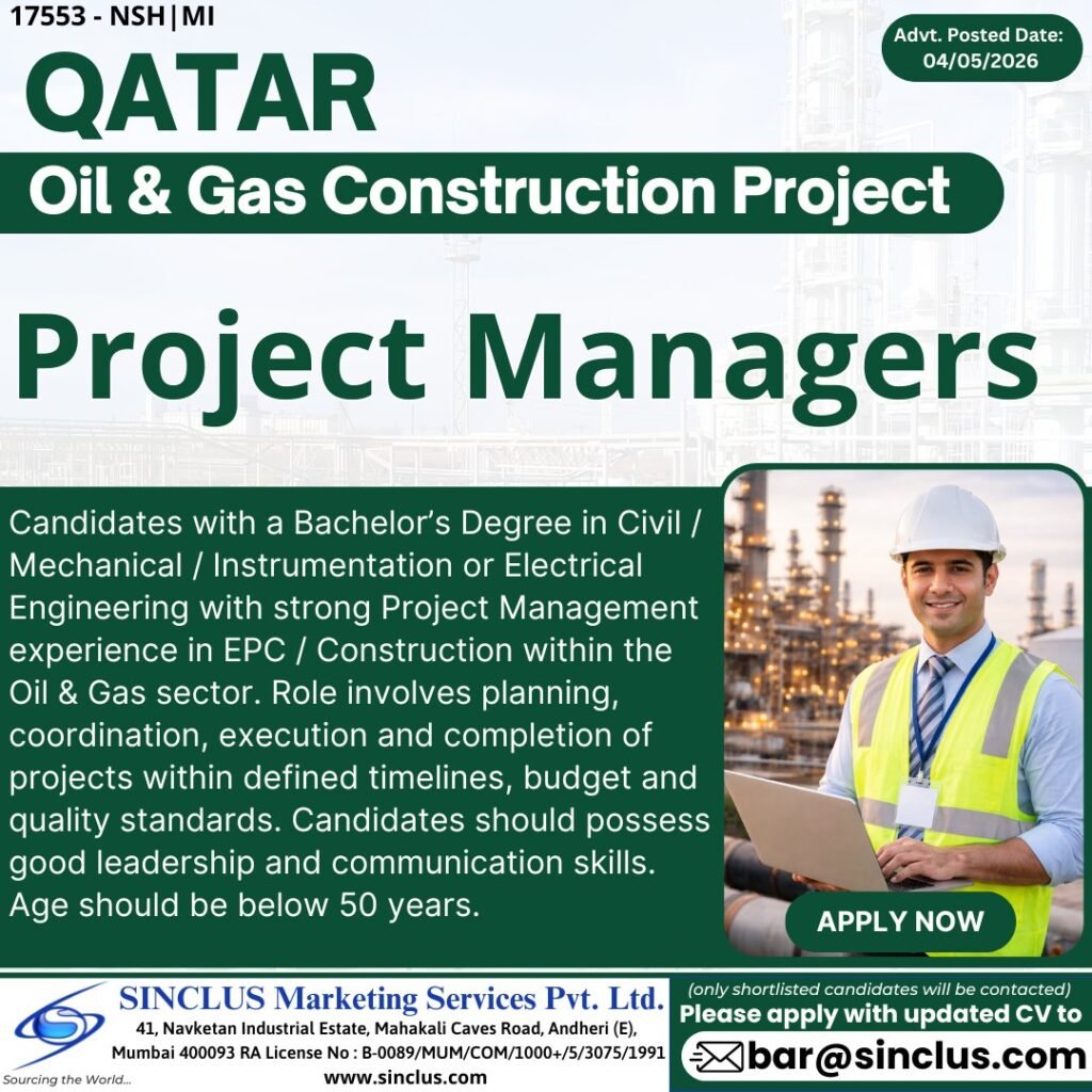 Hiring Project Managers For Oil & Gas Project | Qatar