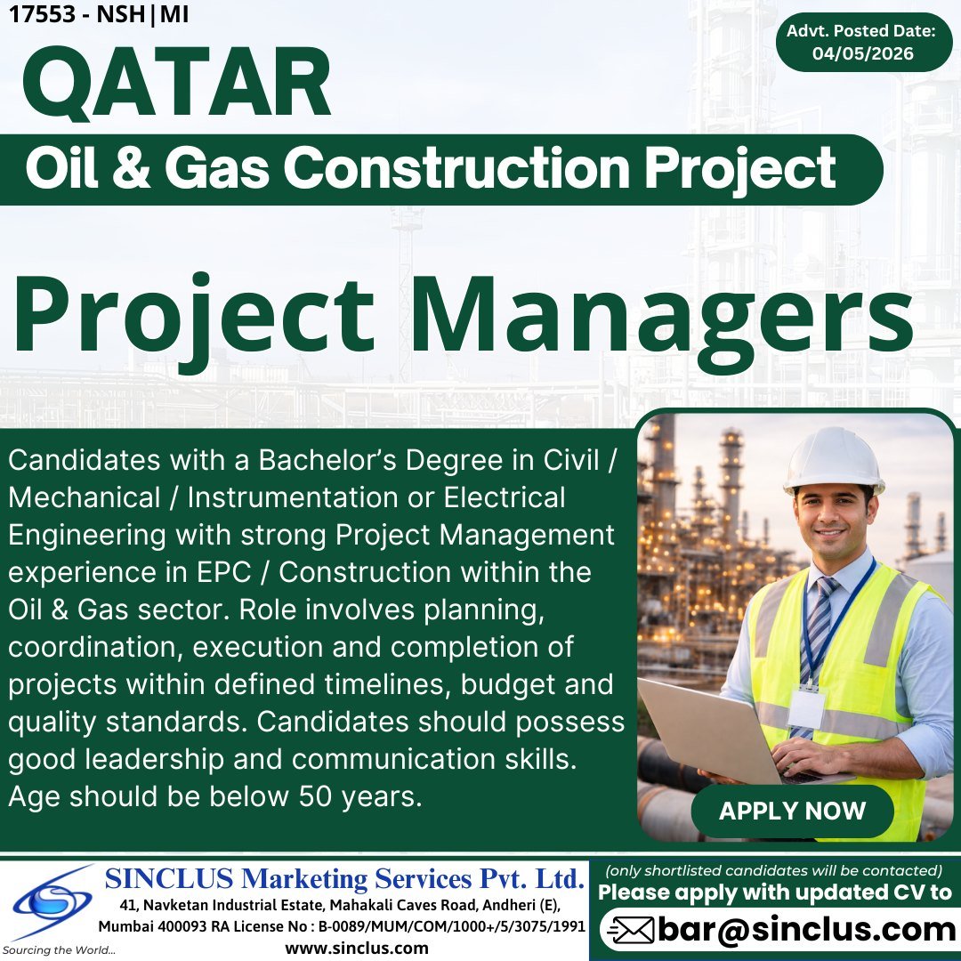 Hiring Project Managers For Oil & Gas Project | Qatar