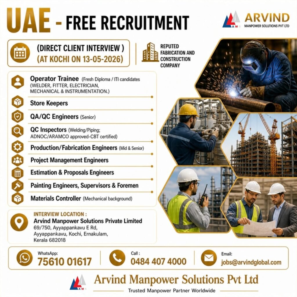 UAE Free Recruitment 2026 – Fabrication & Construction Company