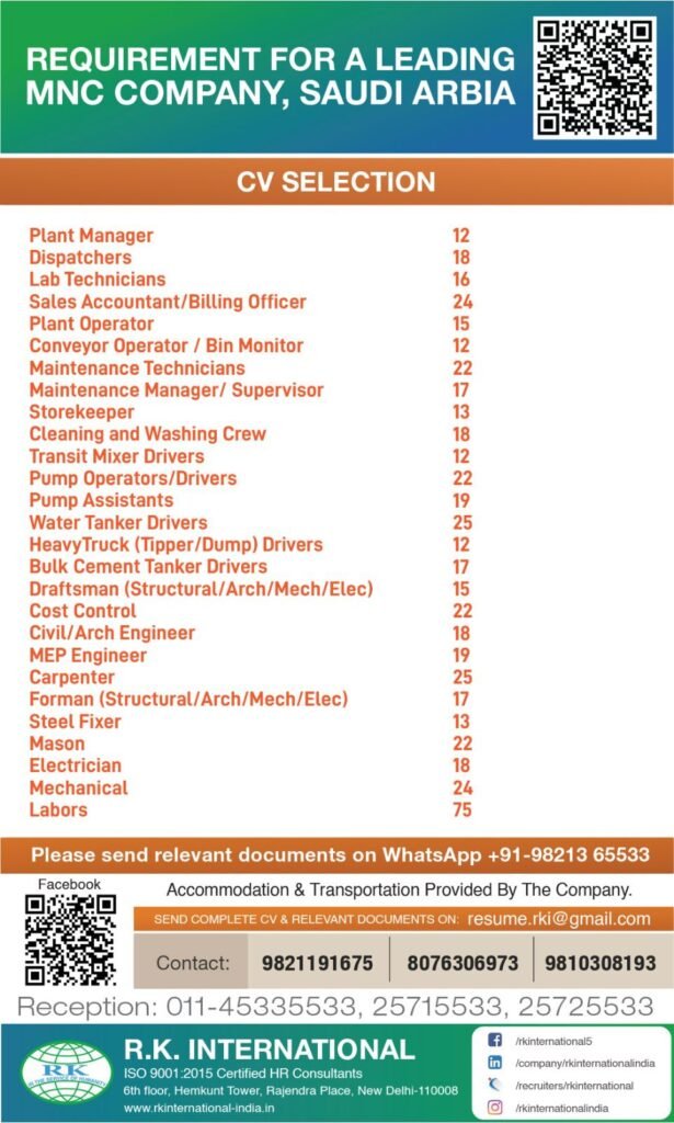 Saudi Arabia Jobs 2026 – Large Recruitment for Engineers, Drivers, Technicians & Construction Workers
