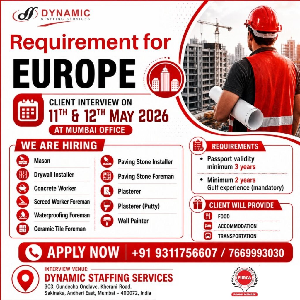 Europe Construction Jobs 2026 – Urgent Hiring