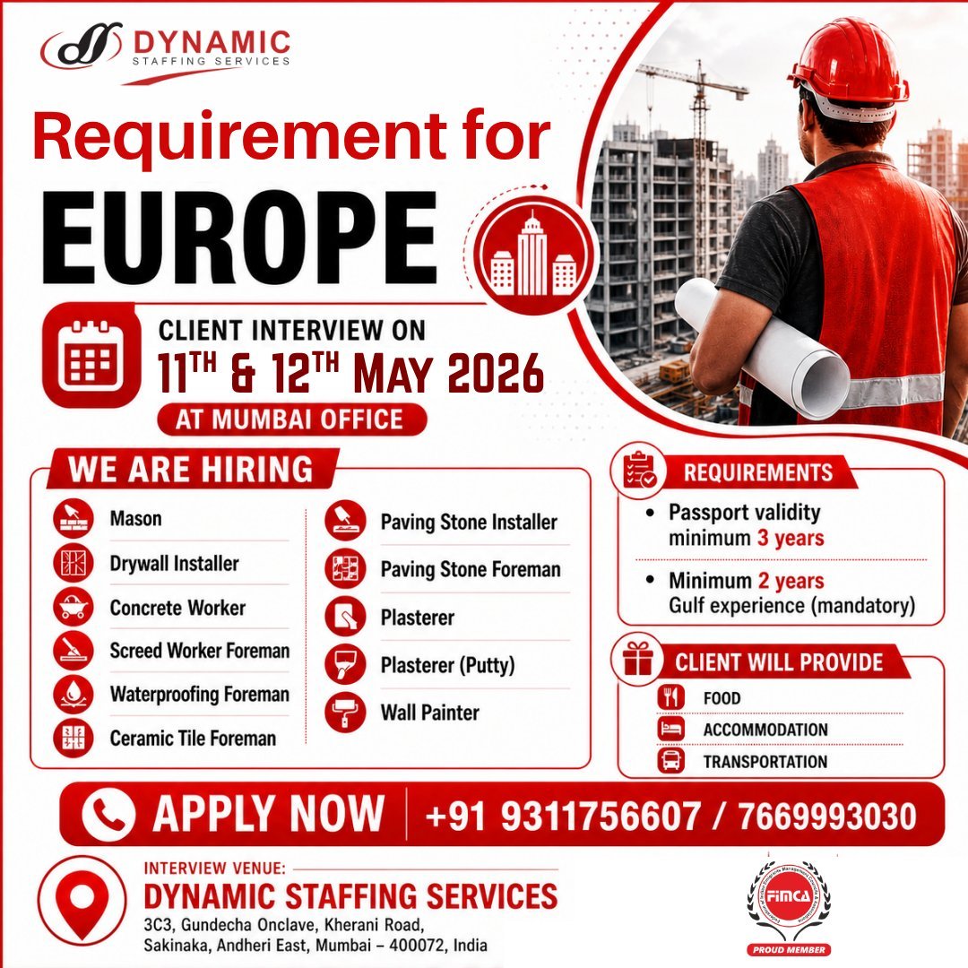 Europe Construction Jobs 2026 – Urgent Hiring