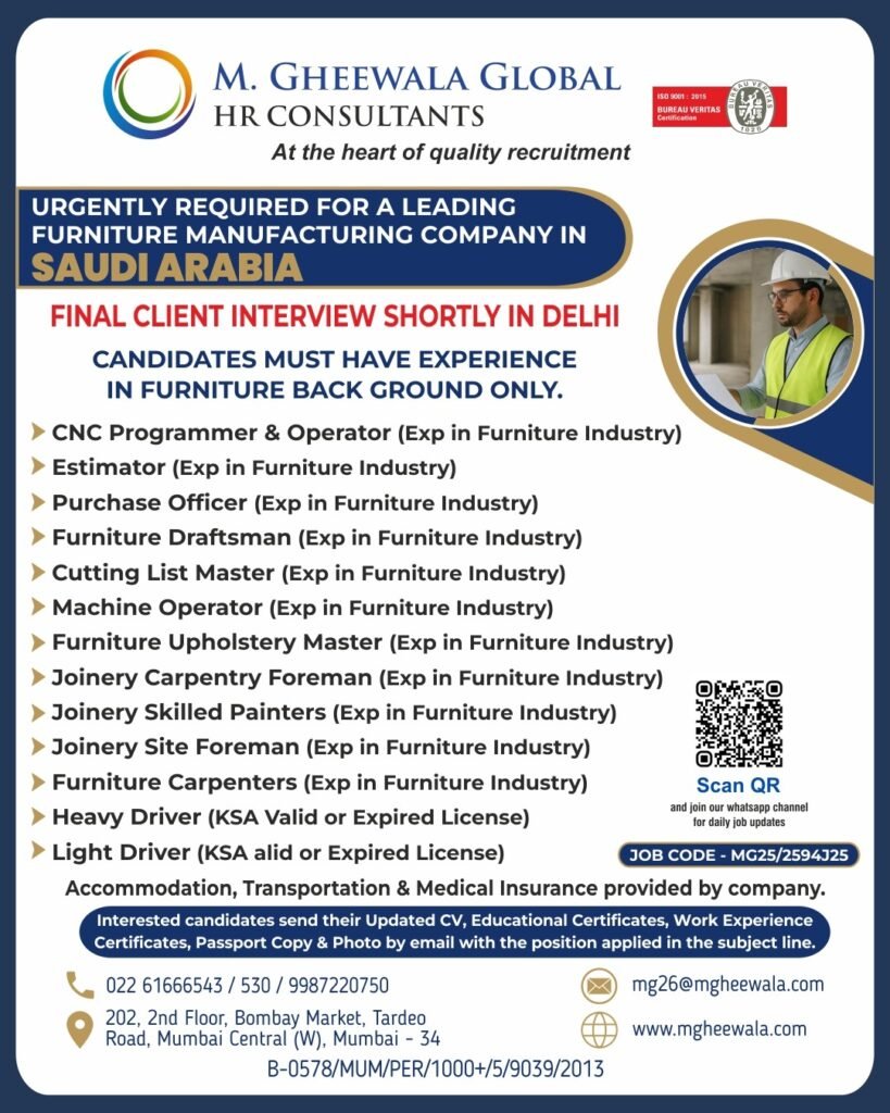 Saudi Arabia Furniture Manufacturing Jobs 2026 