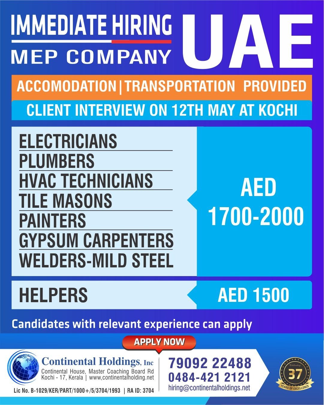 Immediate Hiring UAE | Mep Company