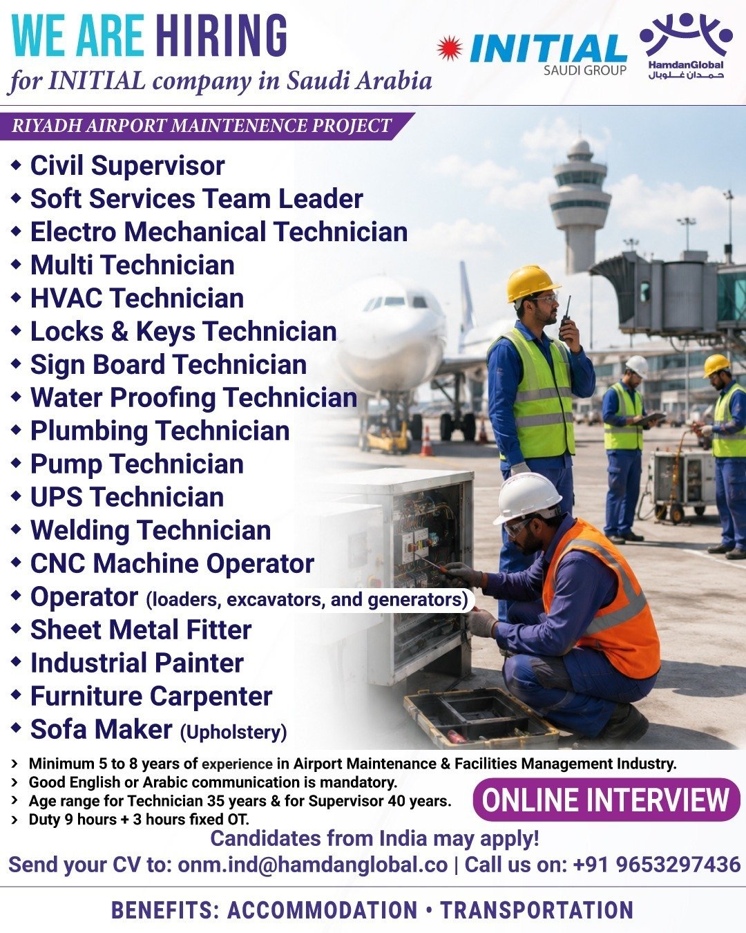 Saudi Arabia : hiring for INITIAL company - Riyadh Airport Maintenance Project
