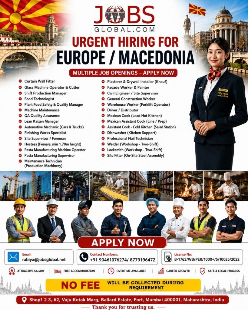 Europe Macedonia Jobs 2026 | Urgent Hiring for Multiple Positions
